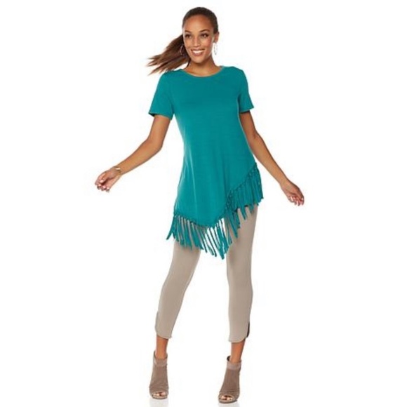 •Serena Williams• Jade Green Fringe Tunic Top-Med - Picture 3 of 9